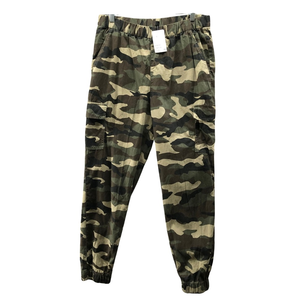 NWT‎ H&M Camo Cargo Jogger Pants Womens 12 Army Green High Rise Baggy Cotton